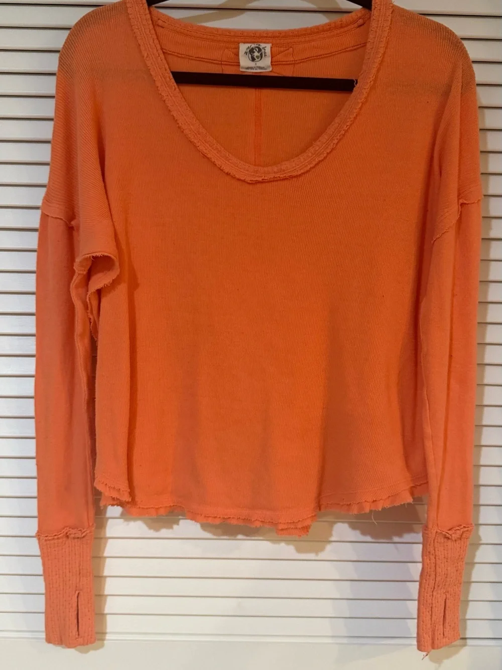Free People Orange Raw-Hem V-Neck Pullover